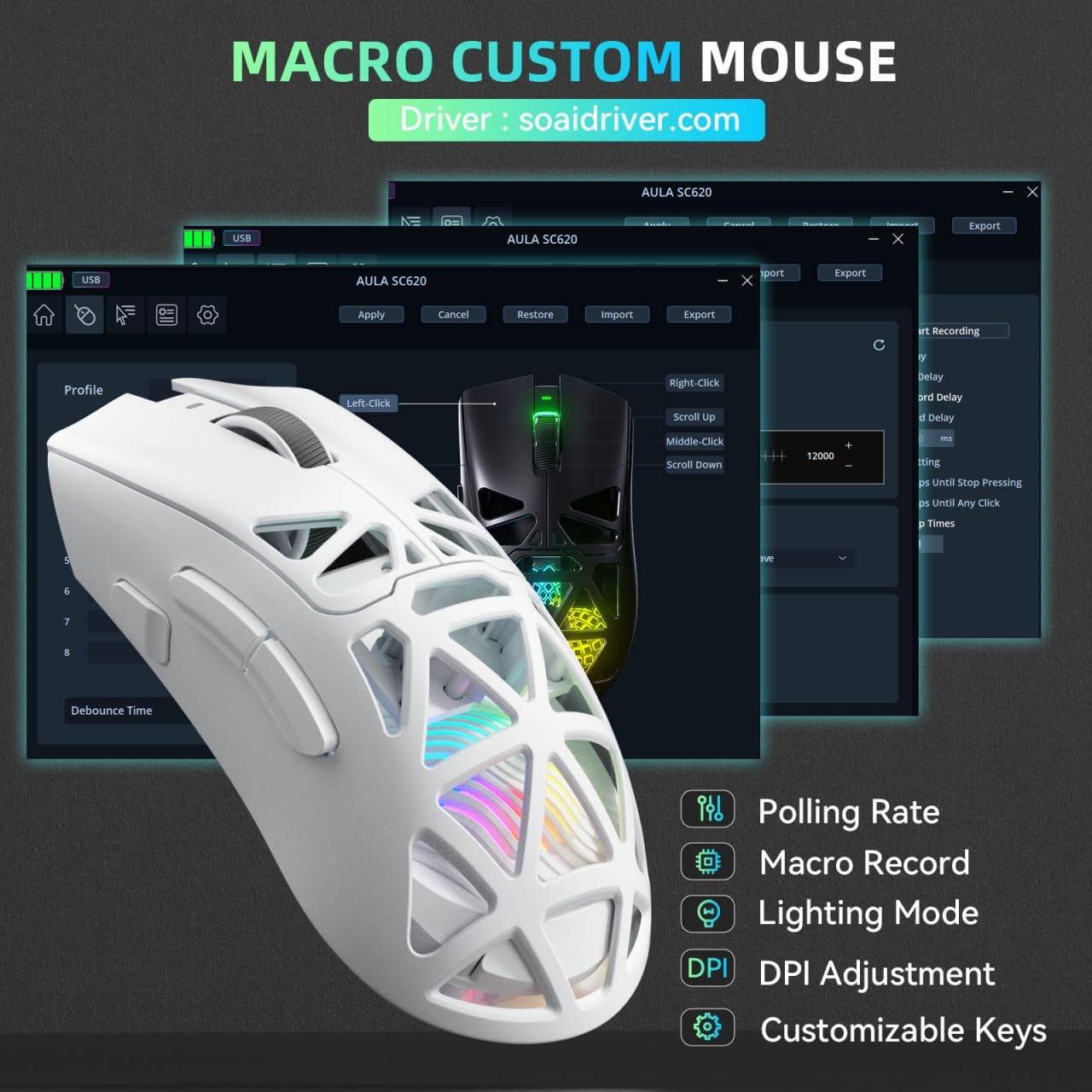 Ratón Inalámbrico AULA SC620,  - Esports Gaming Mouse Weight Adjustable reseña y precio
